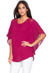 Sexy Rosy Lace Splice Batwing Sleeve Chiffon Blouse